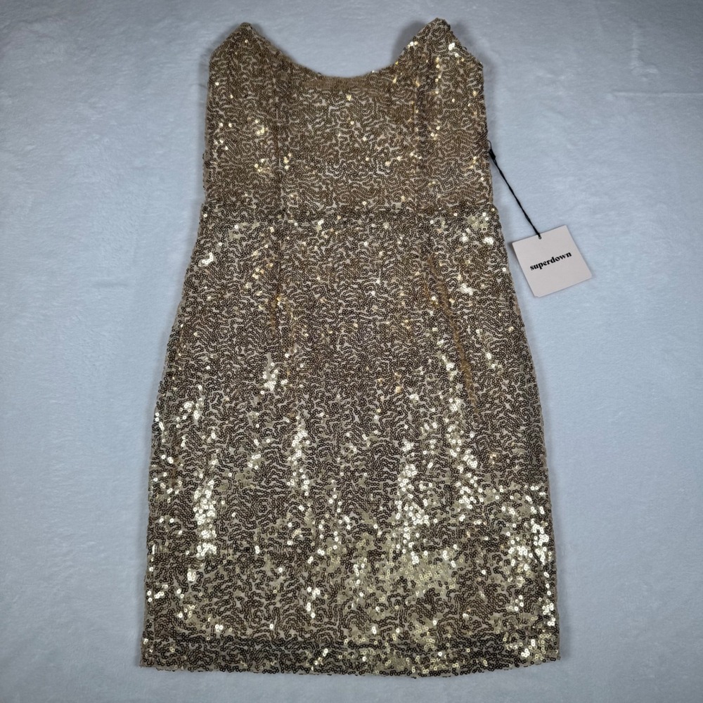superdown Gold Sequin Strapless Mini Dress NWT Size XS Bodycon Party | Vegas - Picture 2 of 10
